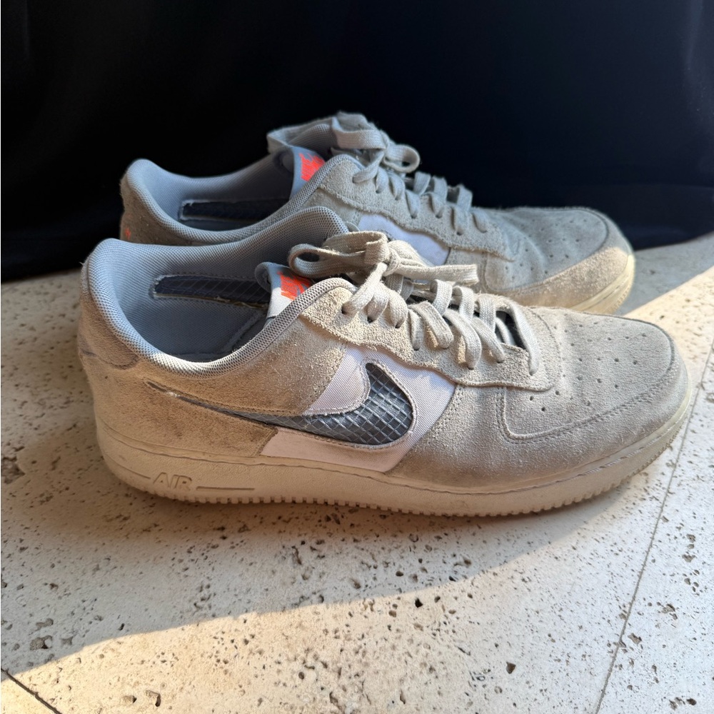 nike Air Force One  FOG men’s size 13 grey suede Gray orange. blue accent